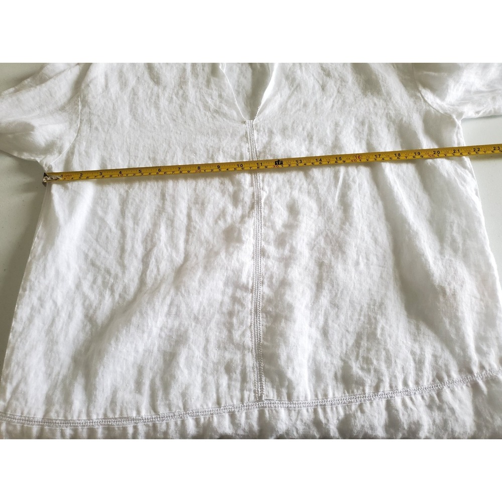 pure DKNY White Linen V-NECK Long Sleeve Tunic Top Women Small Designer Beach - Picture 6 of 9